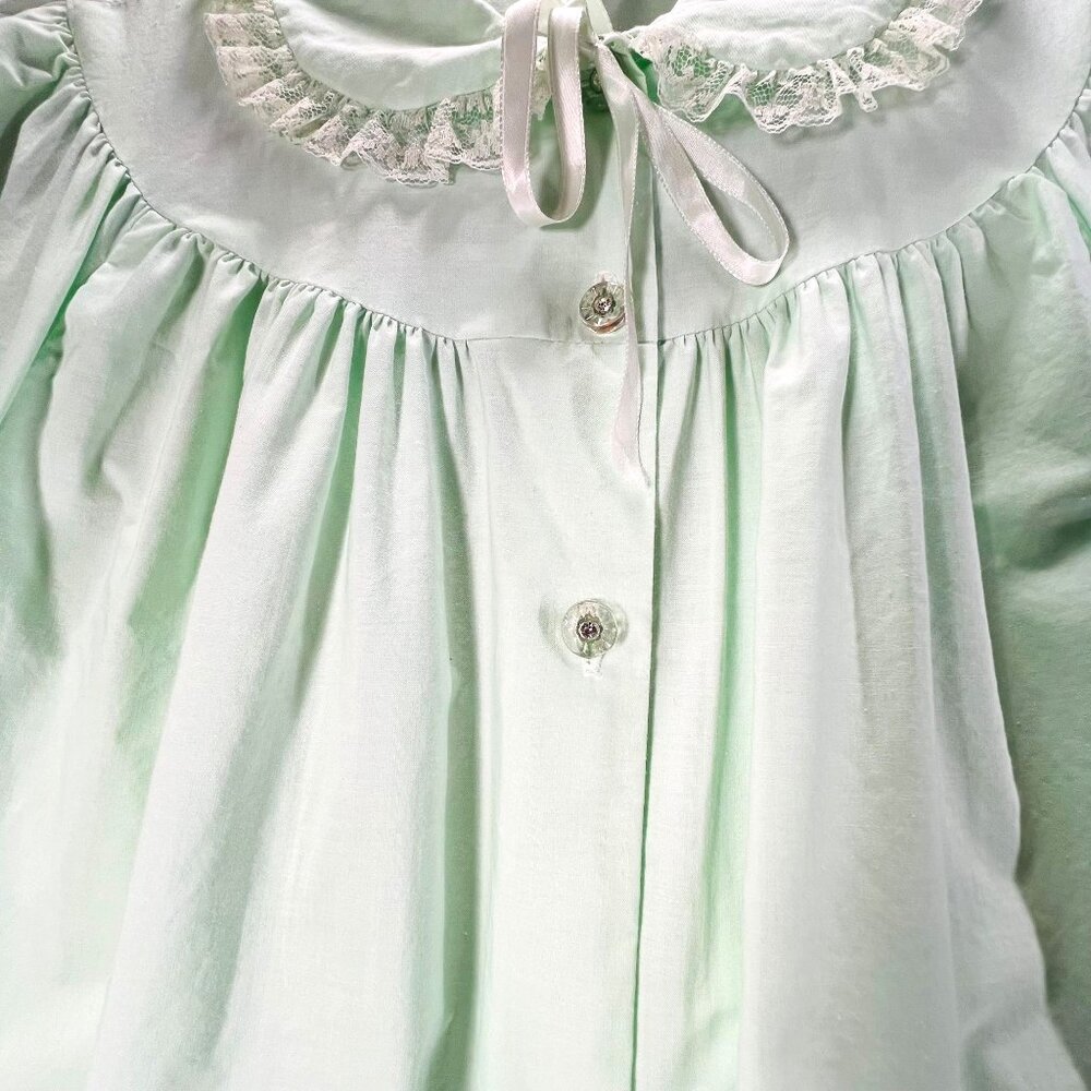 Vtg Lisanne Mint Green Button Down Housecoat Robe Lace Collar Pockets Cotton SS - Picture 5 of 16